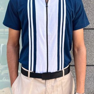 Royal Stripe Blue —Old Money Full Zipper Polo