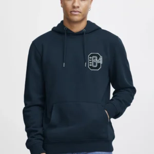 Men Embroidery Logo Navy Blue Hoodie